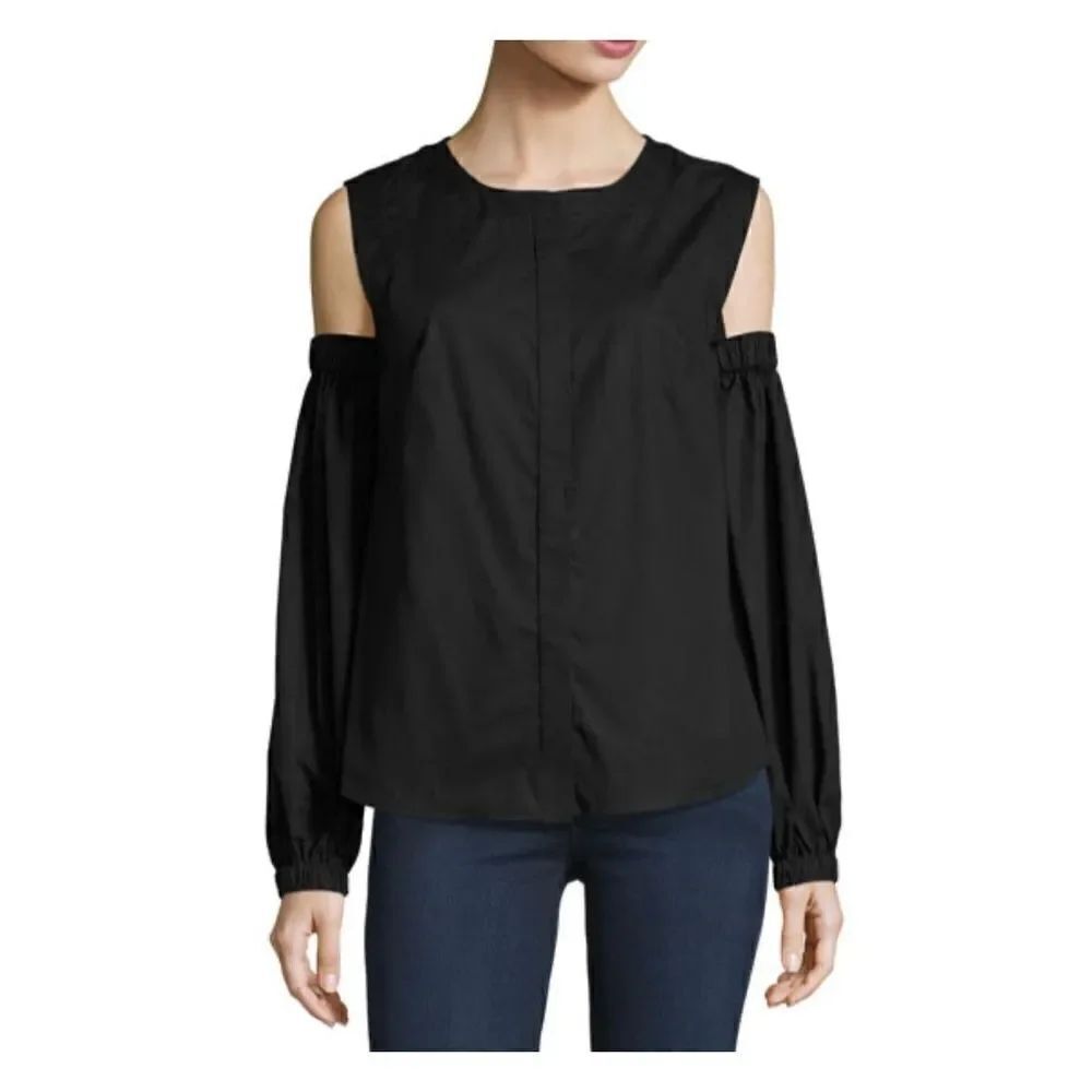 Milly Mica Cold-Shoulder Round-Neck Poplin Shirt Black Women’s Size 8 - (Medium)